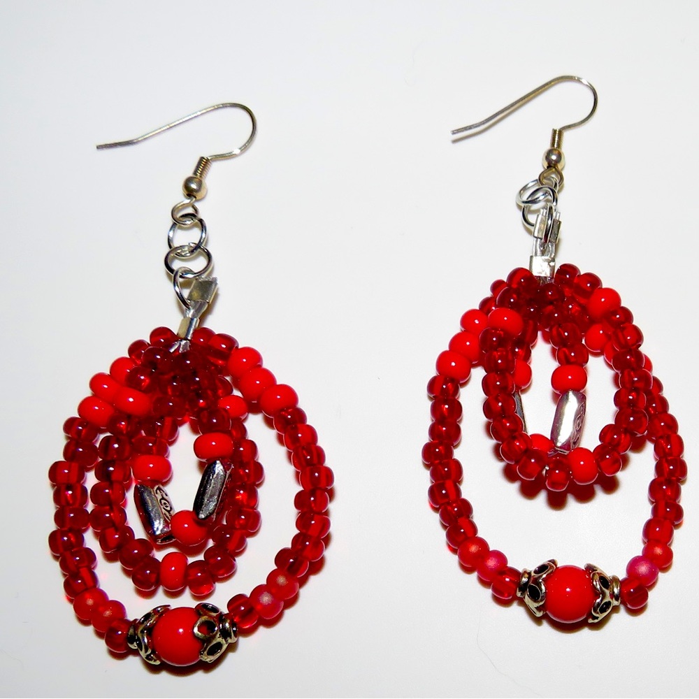 Beautiful Red Beaded Dangle Earrings